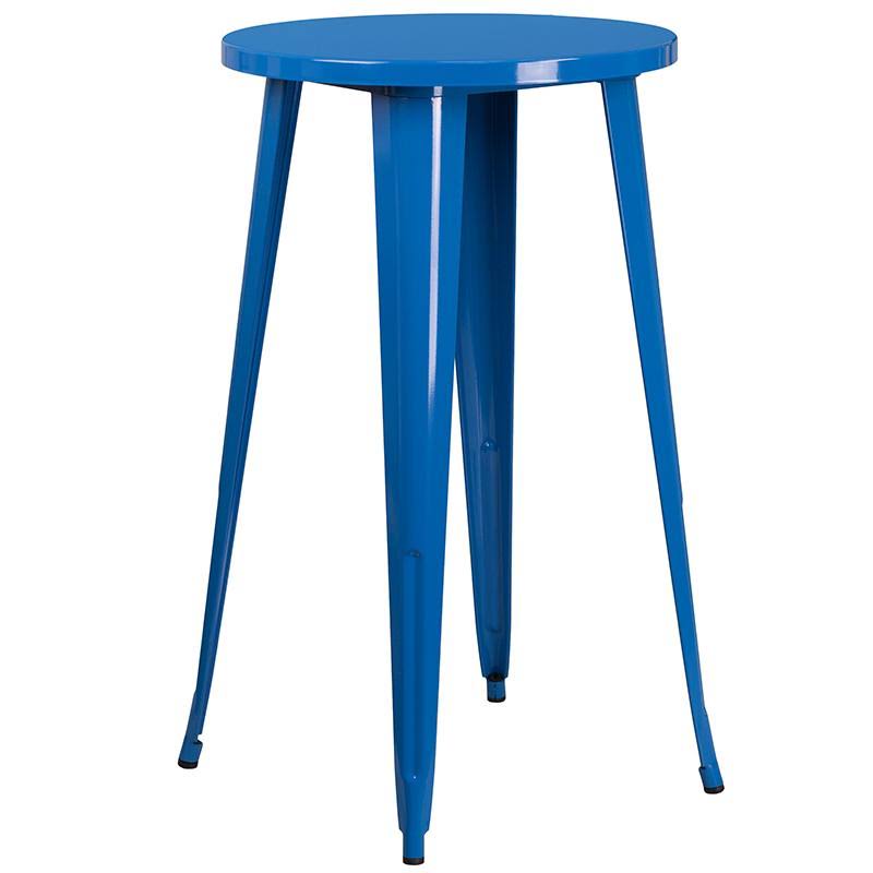 24'' Round Blue Metal Indoor-Outdoor Bar Table Set with 2 Cafe Stools I78167
