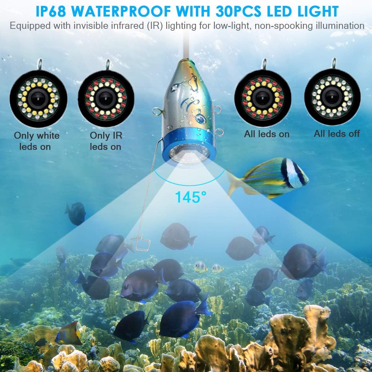 Underwater Fishing Camera with DVR IP68 7'' LCD 1080P 15m Cable M379589