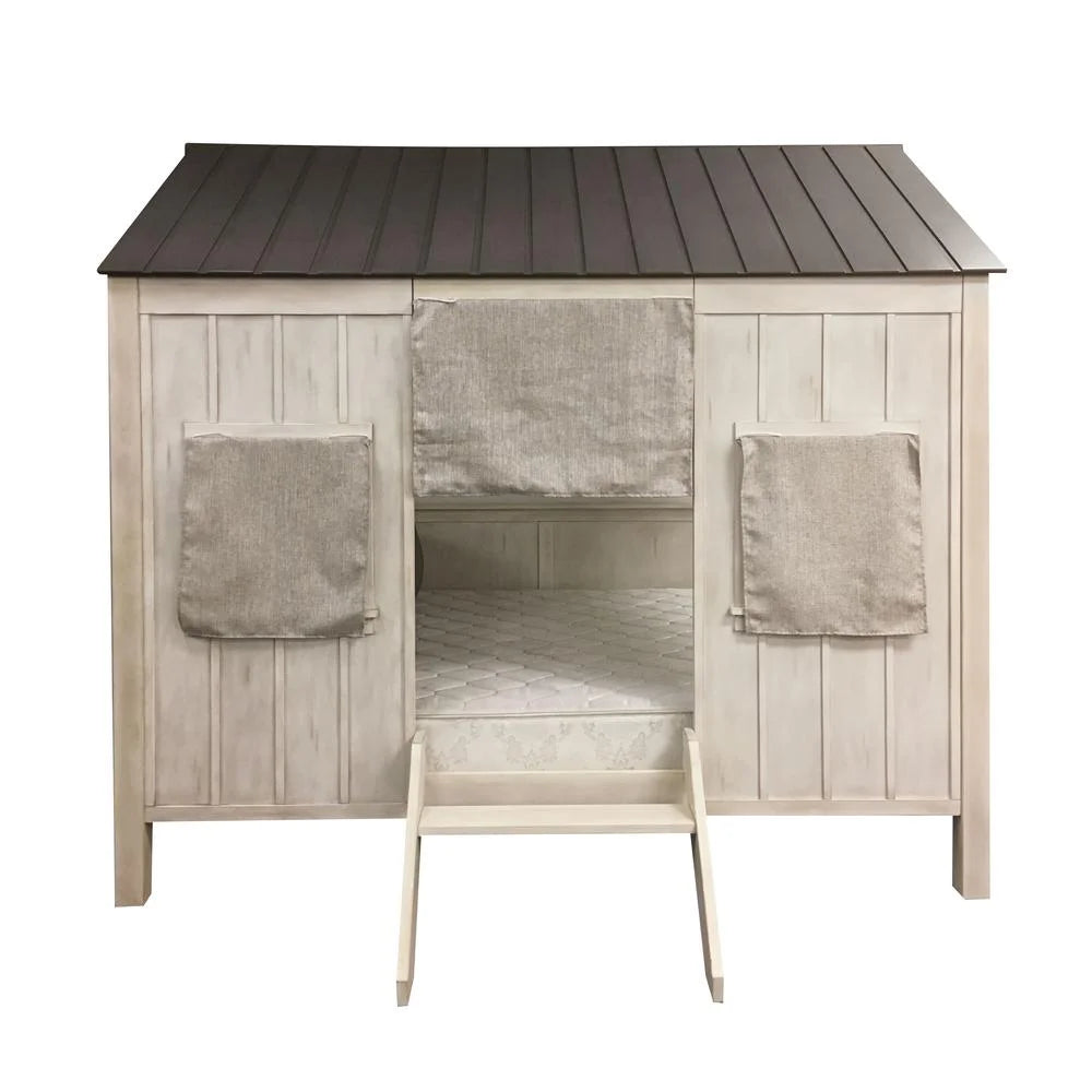 Wooden Frame Full Bed in Weathered White A390346