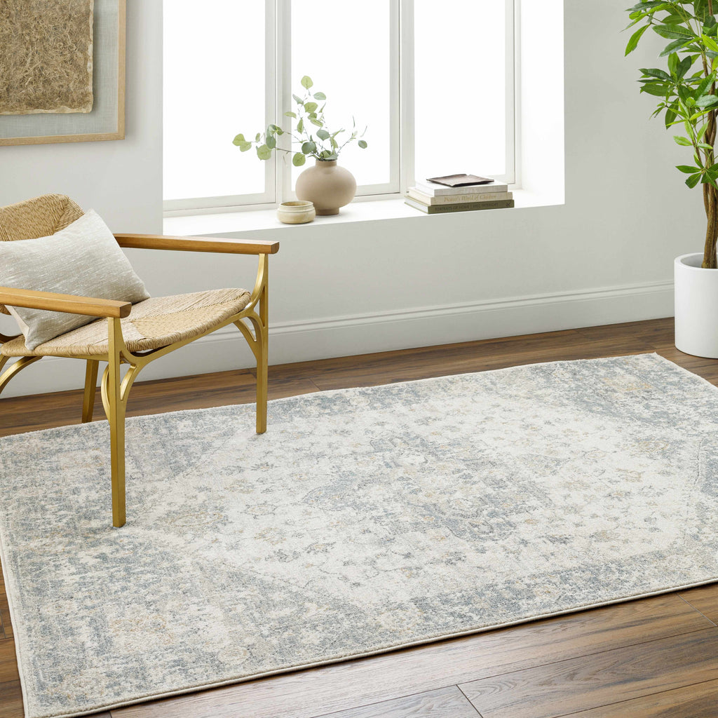 Cream Peach Medium Gray Area Rug 5'3" x 7' Y167303