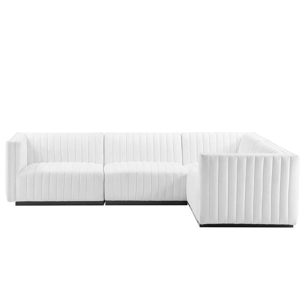 4-Piece L-Shaped Channel Tufted Fabric Sectional O6379