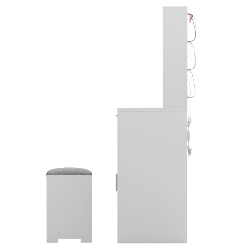 White Vanity Desk with Mirror and Lights C37190