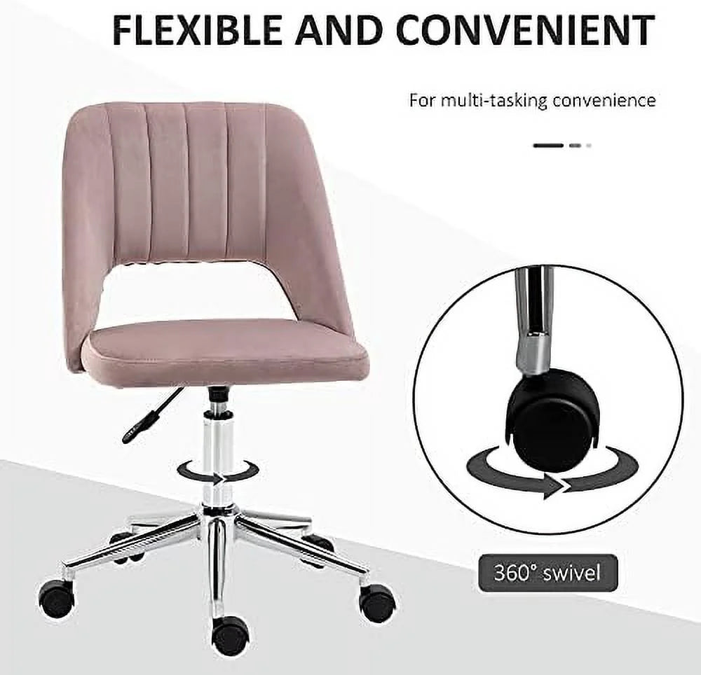 Pink Velvet Armless Swivel Office Chair X17337