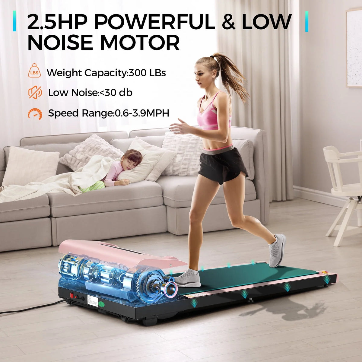 Walking Pad Treadmill 2.5HP Electric Running Machine with LED Display L2713