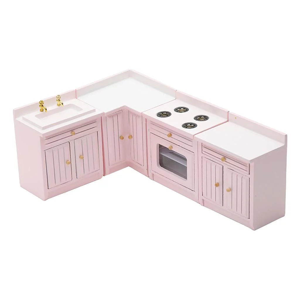 1/12 Dollhouse Miniature Birch Wood Cabinet Furniture Set Y155262