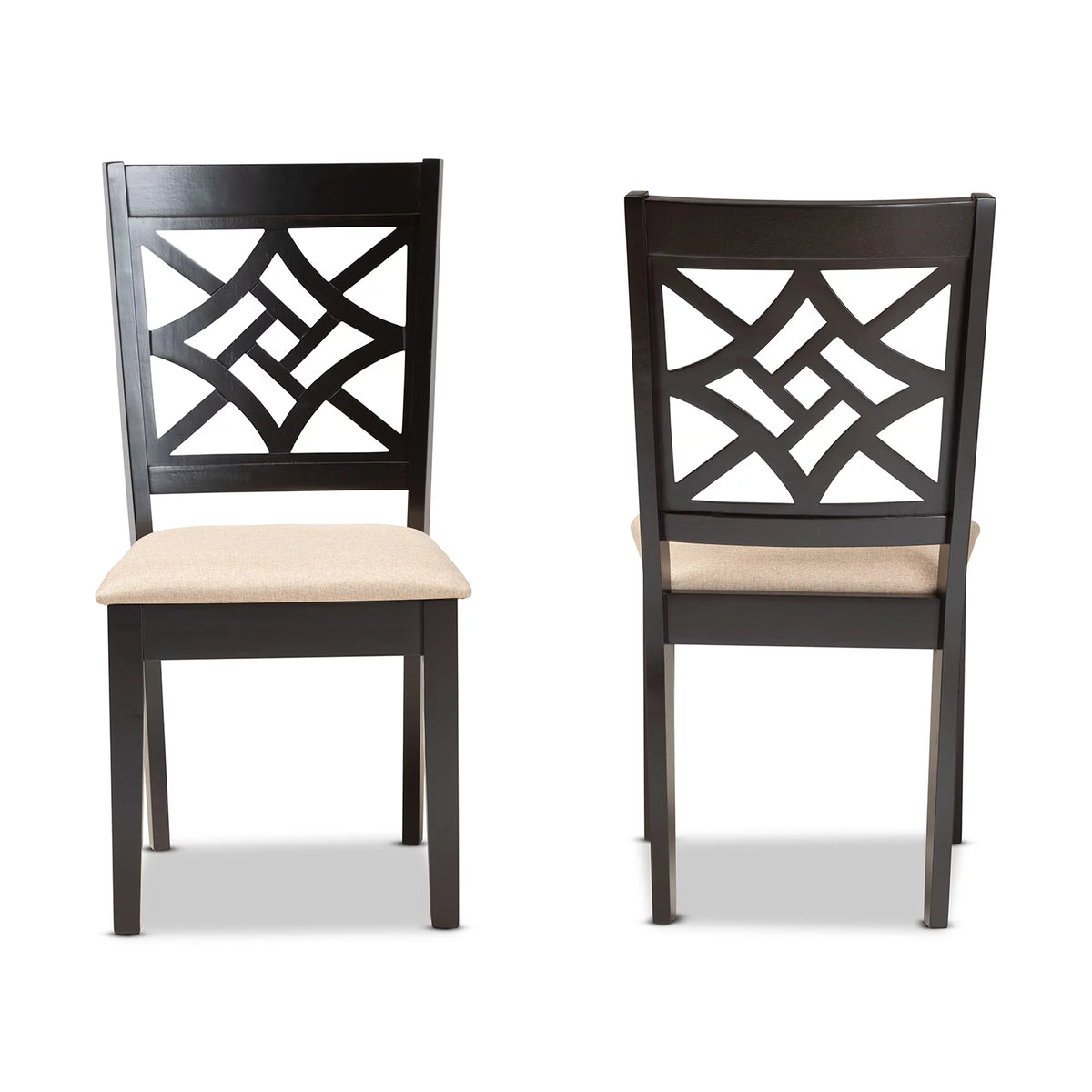 Sand Fabric Upholstered Dark Brown Wood 2-Piece Dining Chair Set X4411