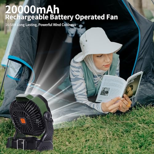 20000mAh Camping Fan with LED Lantern USB Rechargeable 4 Speeds Black T82533