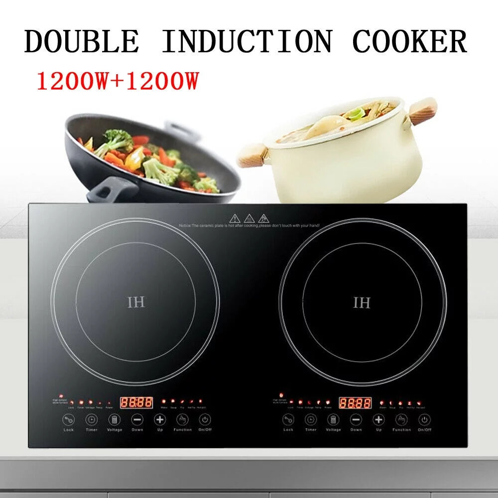2400W Electric Double Burner Cooktop Black T411665