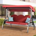 3 Seat Outdoor Patio Swing with Stand Adjustable Canopy Wine Red M505698