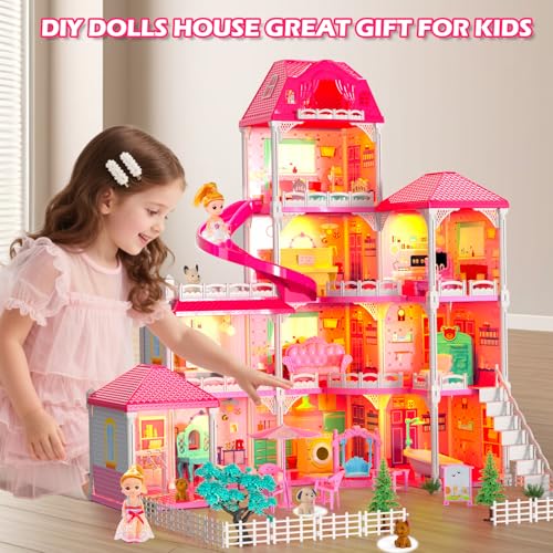 4-Level 10-Room Dolls House with 2 Dolls N63280