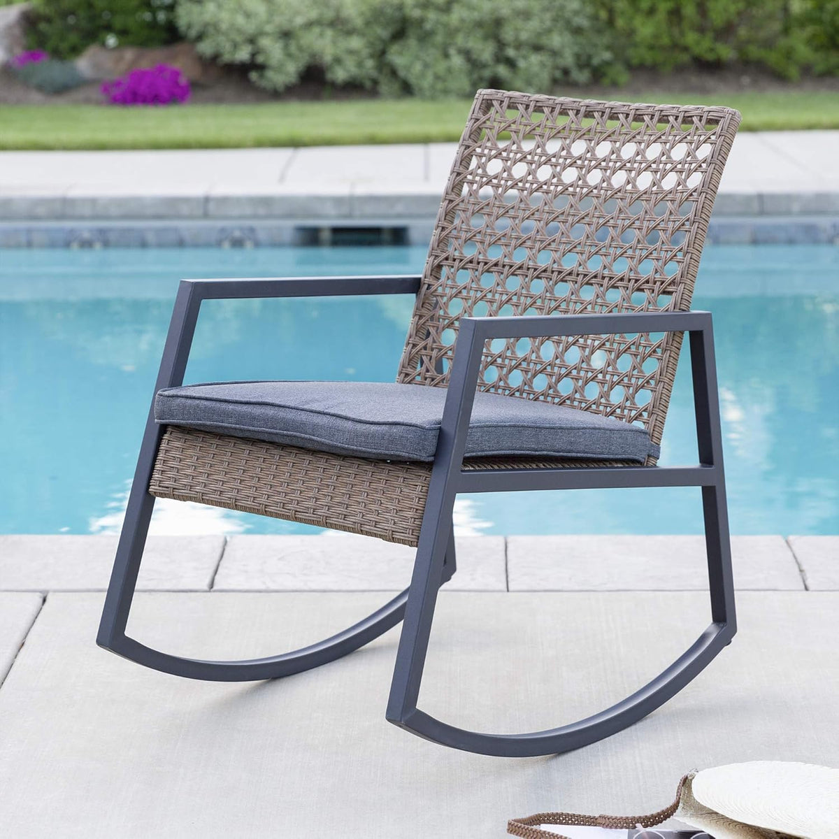 Light Brown and Grey Cane Weave Rocking Chair L824