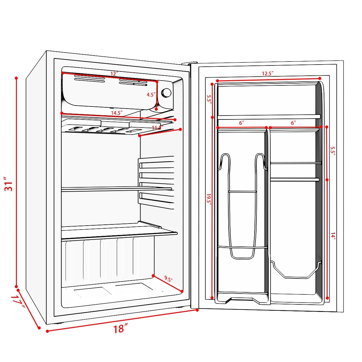 3.2 Cu.Ft. Compact Mini Fridge Freezer Reversible Door Z30690