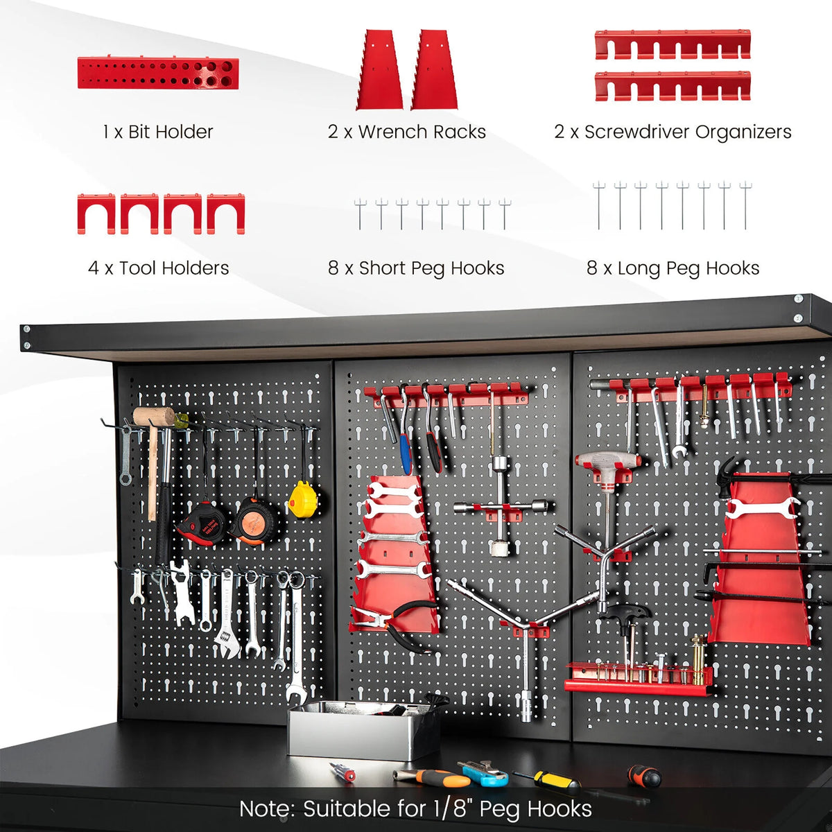 48'' Workbench with Peg Board Hook Kit & Drawers N86096