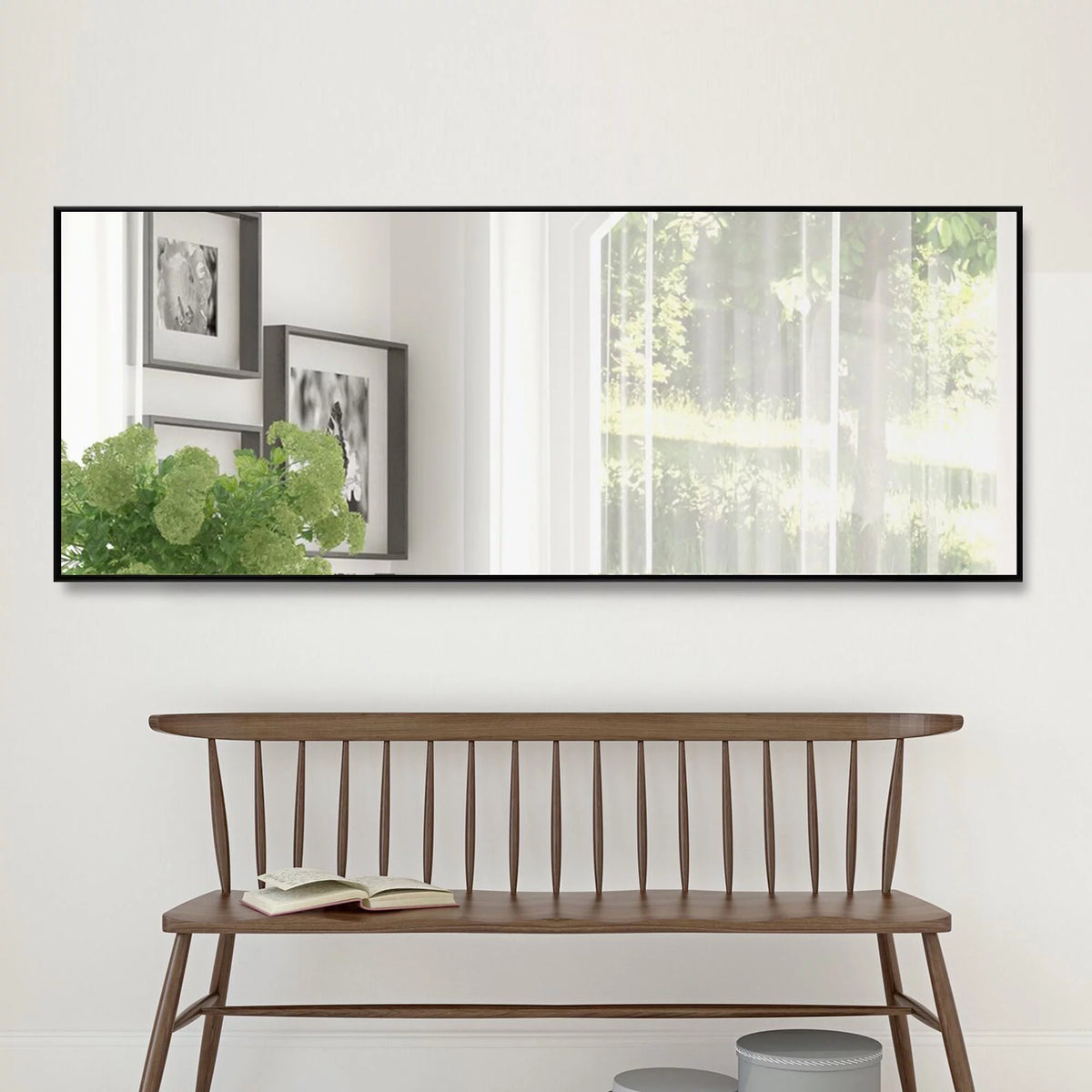 51"x16" Rectangular Full Length Floor Mirror with Stand Black E181706