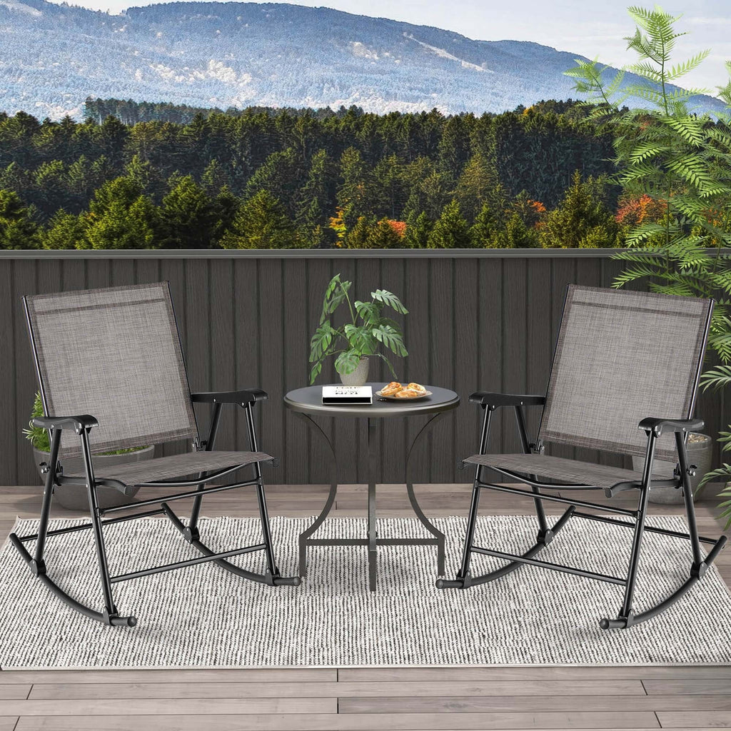 2pcs Patio Folding Rocking Chair Metal Frame D4468