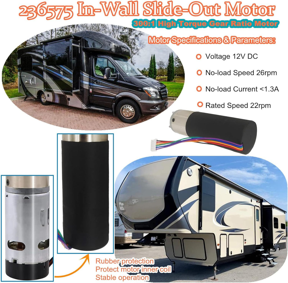 RV in-Wall Slide Out Motor 300:1 Gear Ratio X558460