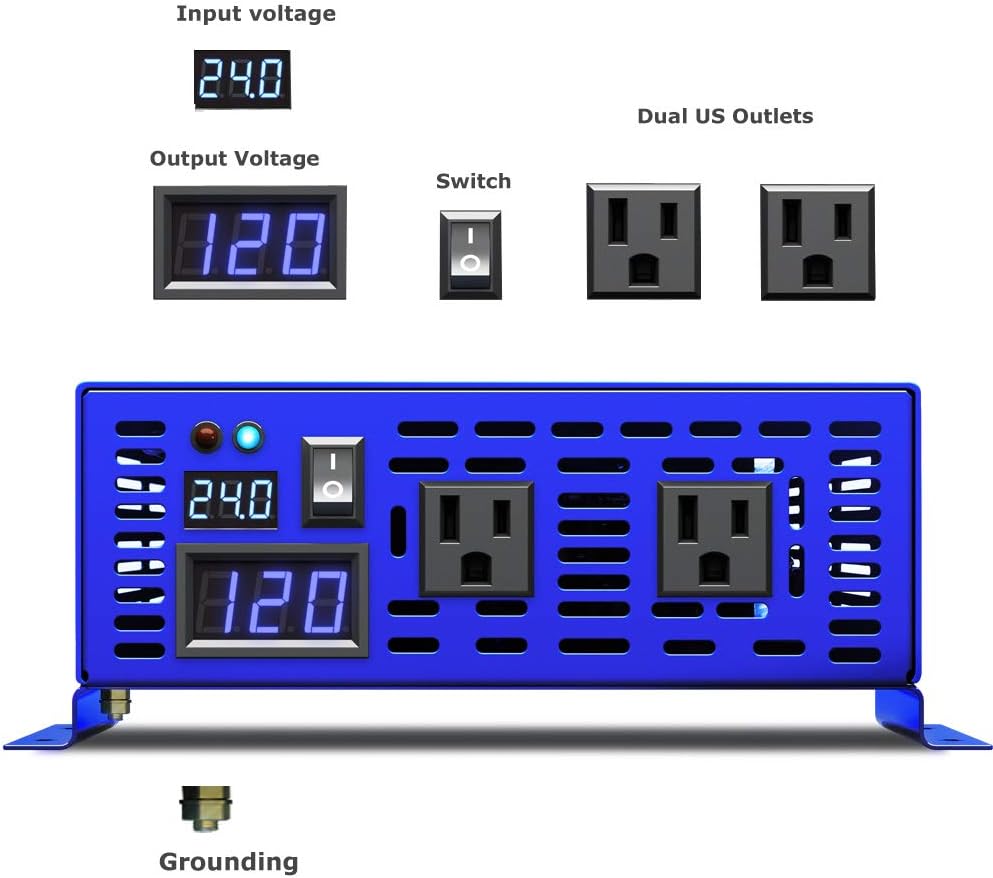 1500W Pure Sine Wave Power Inverter 12V DC to 110V 120V AC E618491