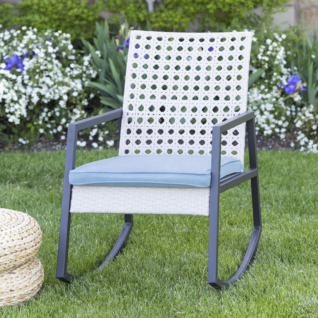 Light Brown and Grey Cane Weave Rocking Chair L824