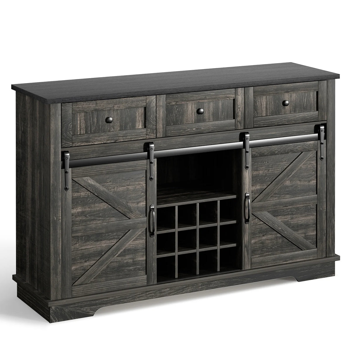 Wood Bar Cabinet with Sliding Barn Door and Wine Rack R327