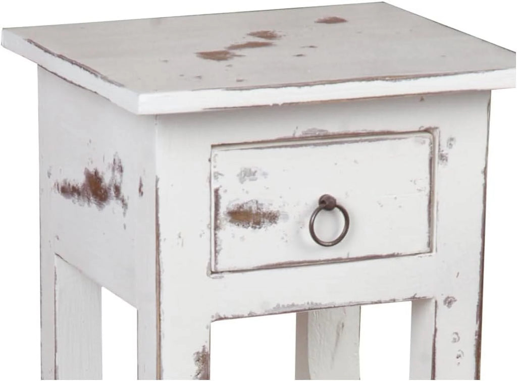 Narrow Distressed White Solid Wood Side End Table N75310