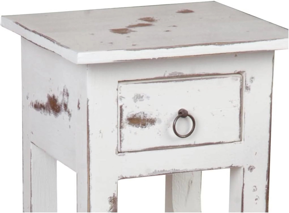 Narrow Distressed White Solid Wood Side End Table N75310