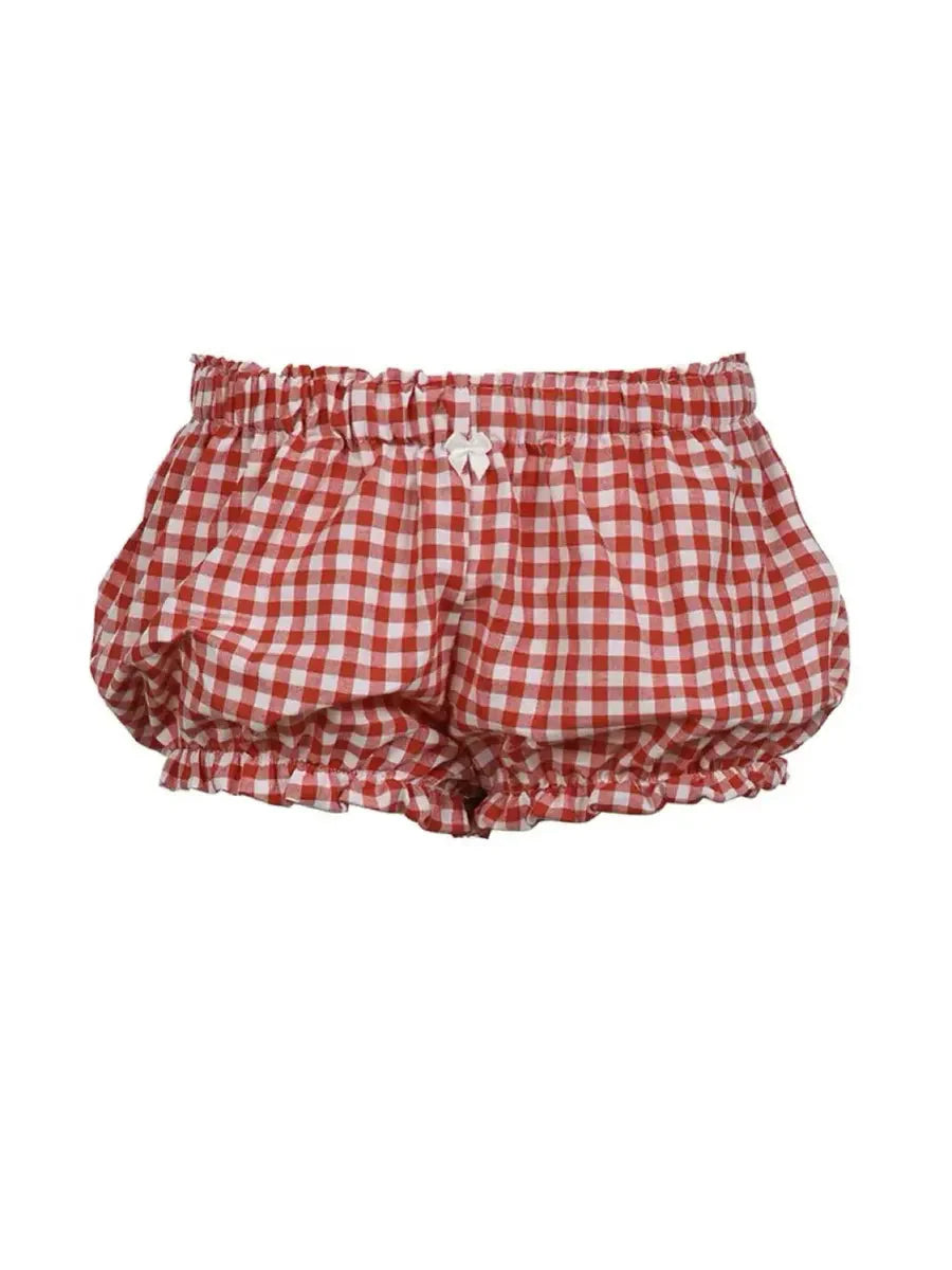 Retro Red Checked Ribbon Bubble Shorts W905
