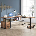 70 Inch L-Shaped Desk with Bookcase Cabinet and Drawers S3526