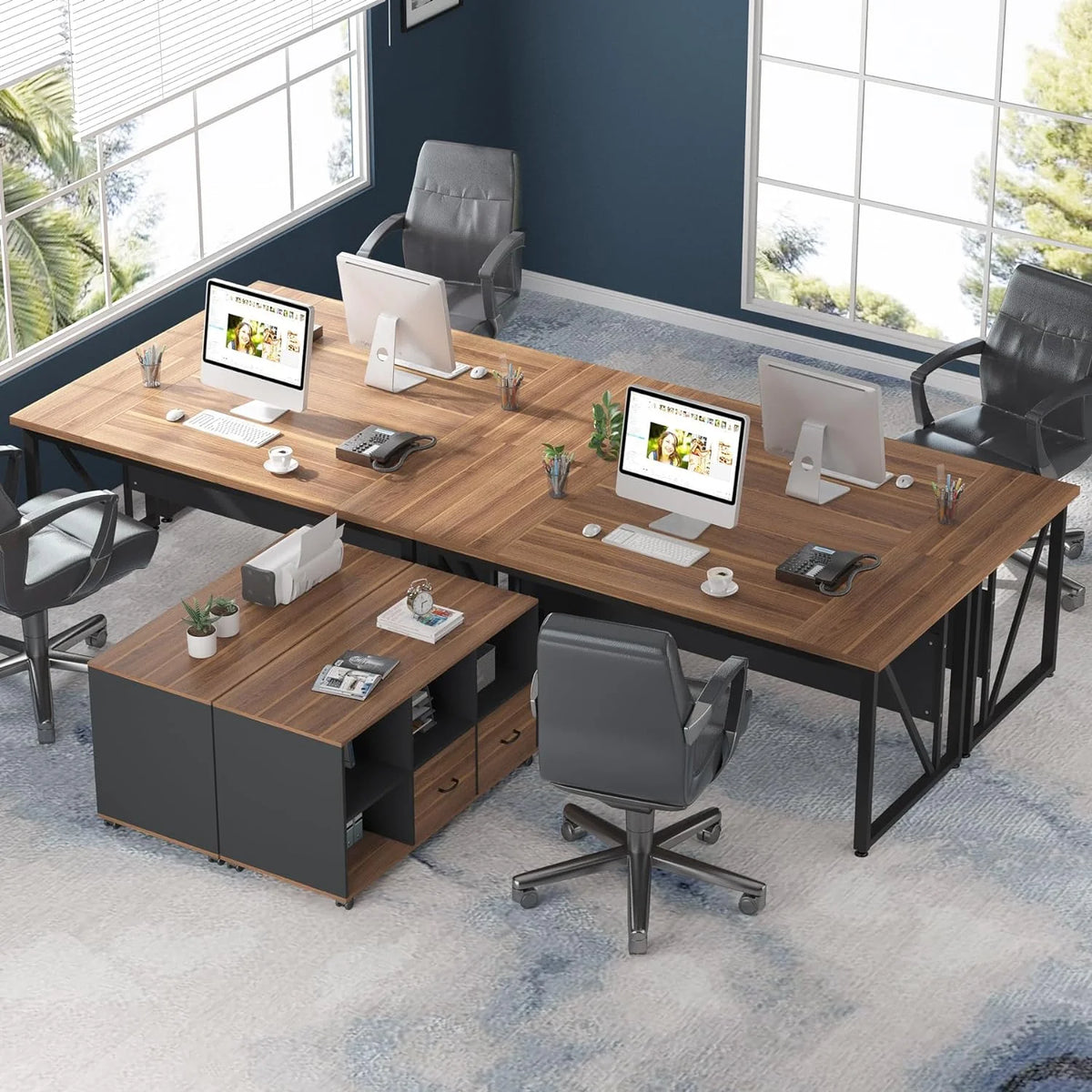 63 inches L-Shaped Computer Desk with Drawers and Storage Shelves U540712