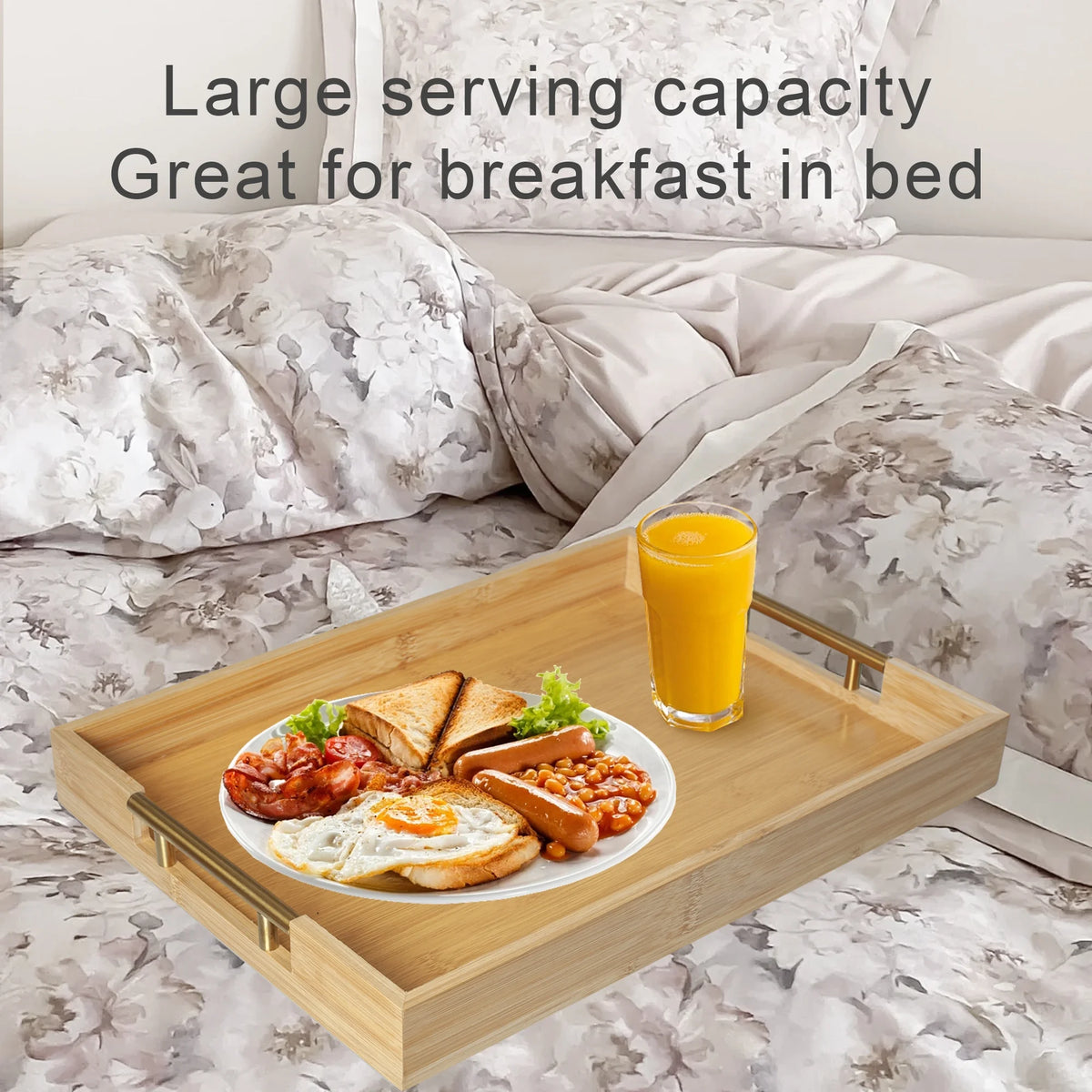 Bamboo Serving Trays with Metal Handles T643622
