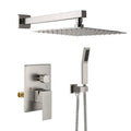 Wall-Mounted Shower System with 10-in Square Rainfall Shower Head and Handheld Shower Head Set Brushed Nickel N345
