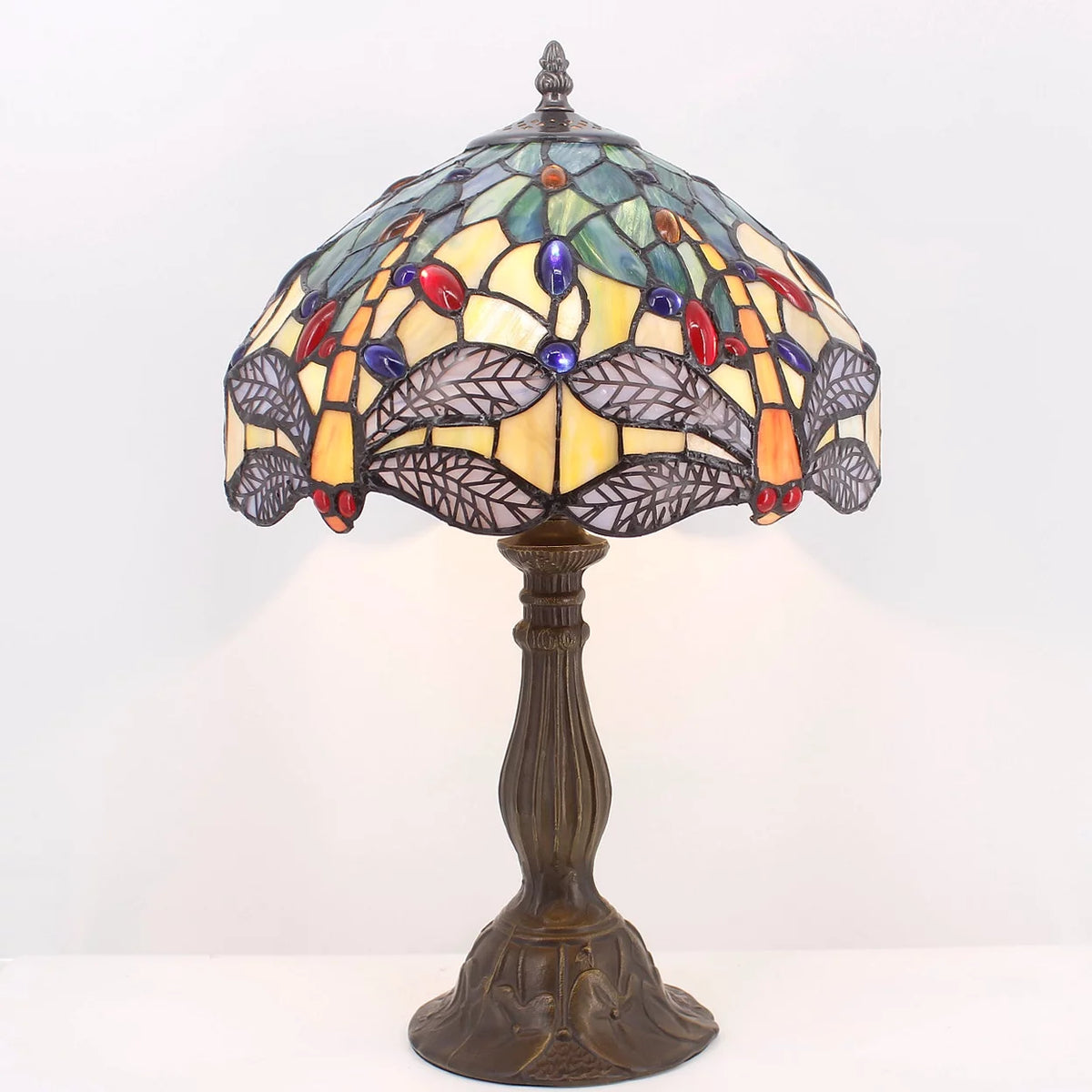 Sea Blue Yellow Stained Glass Dragonfly Style Table Lamp L88196