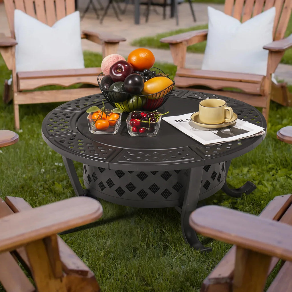 Black Metal Round Fire Pit with 2 Grill J1289