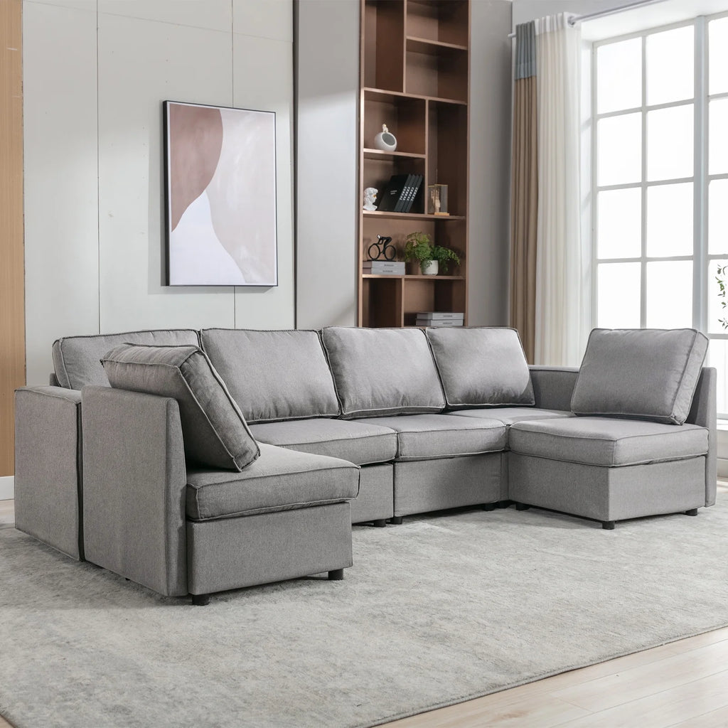 Light Grey U-Shaped Sectional Sofa with Storage and Reversible Chaises A184