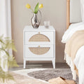 White Wood Nightstand with Rattan Drawers L4589