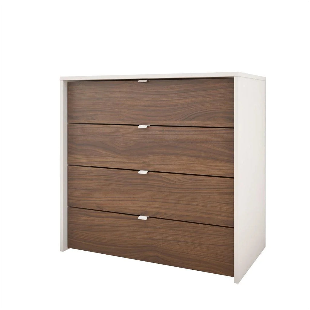 4 Piece Full Size White and Walnut Bedroom Set N702