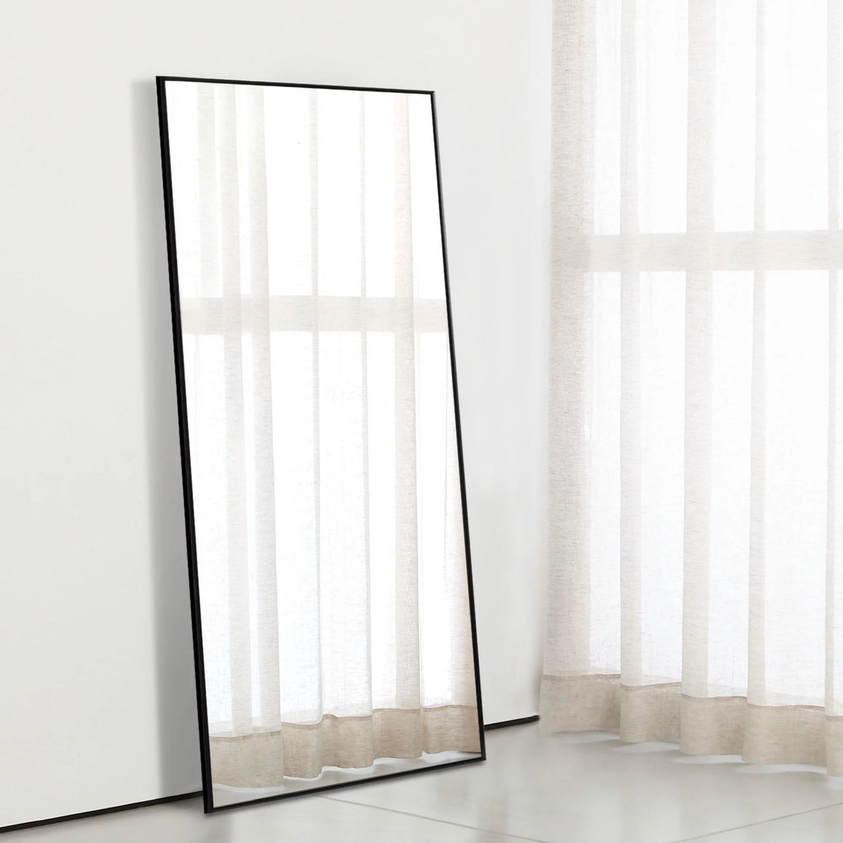 51"x16" Rectangular Full Length Floor Mirror with Stand Black E181706