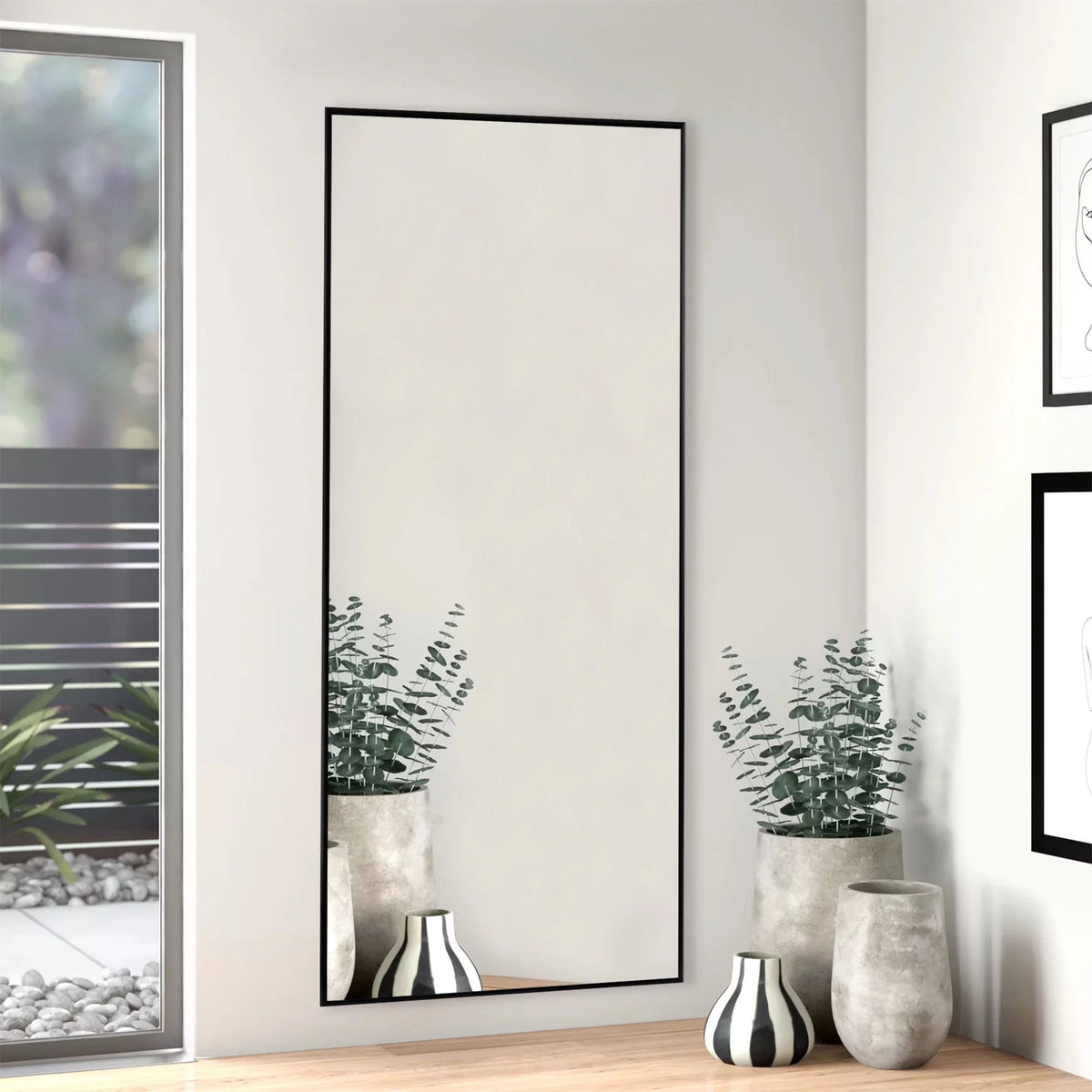 51"x16" Rectangular Full Length Floor Mirror with Stand Black E181706