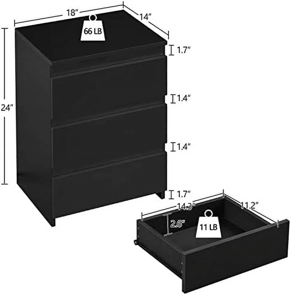 Black 3 Drawer Wooden Nightstand G105