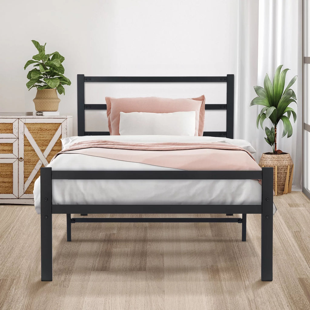 Twin Size Black Metal Platform Bed Frame with Headboard C128515