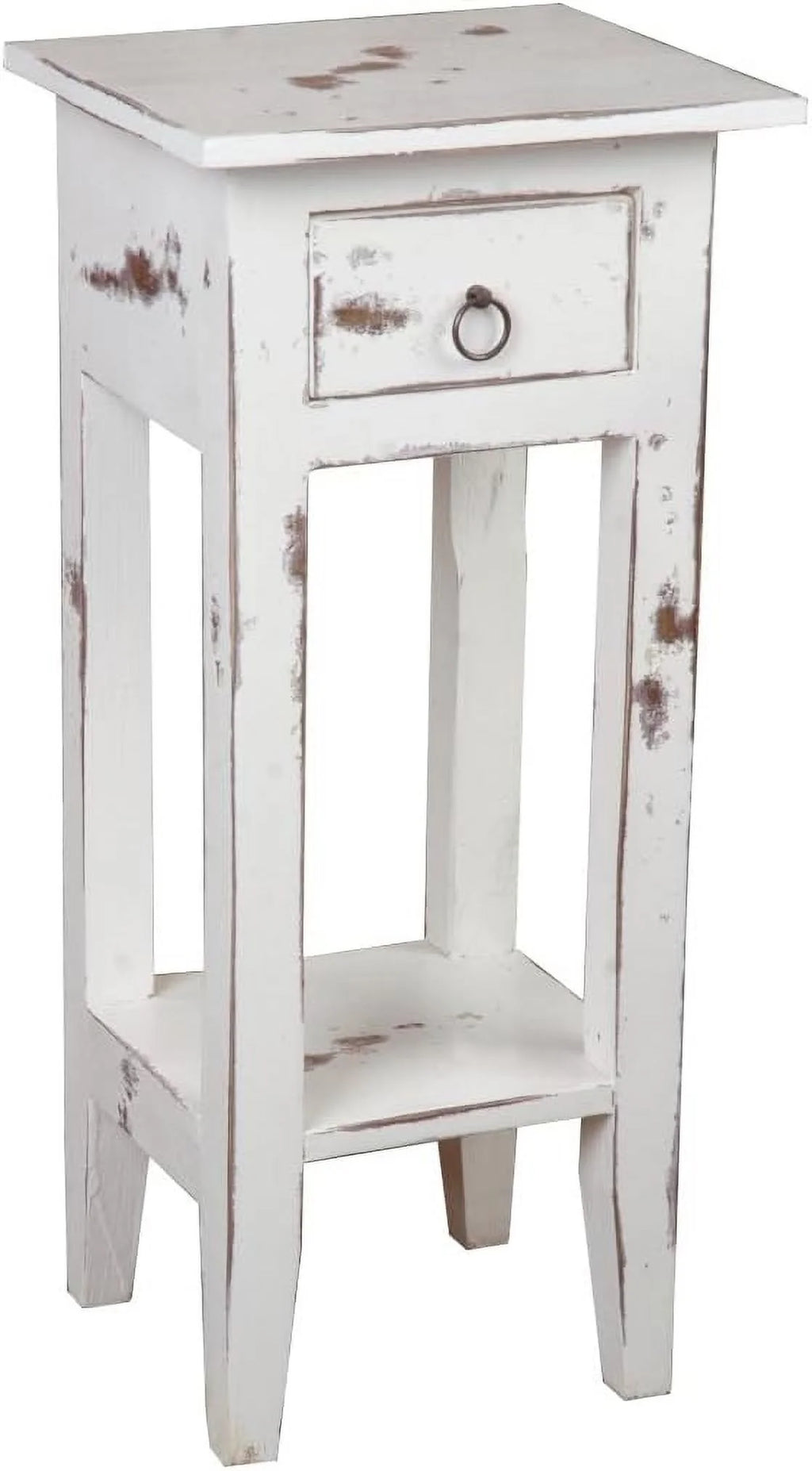 Narrow Distressed White Solid Wood Side End Table N75310