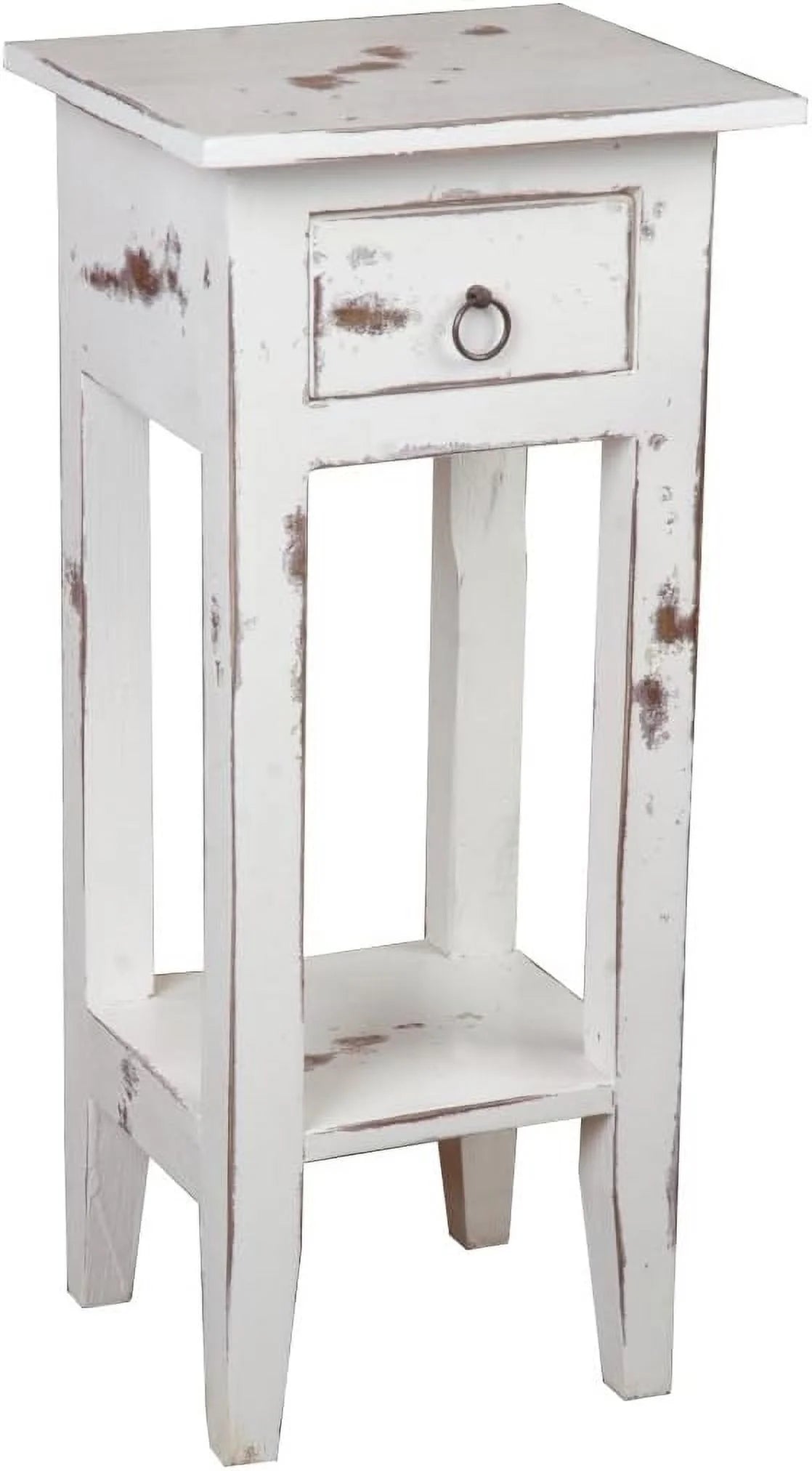 Narrow Distressed White Solid Wood Side End Table N75310