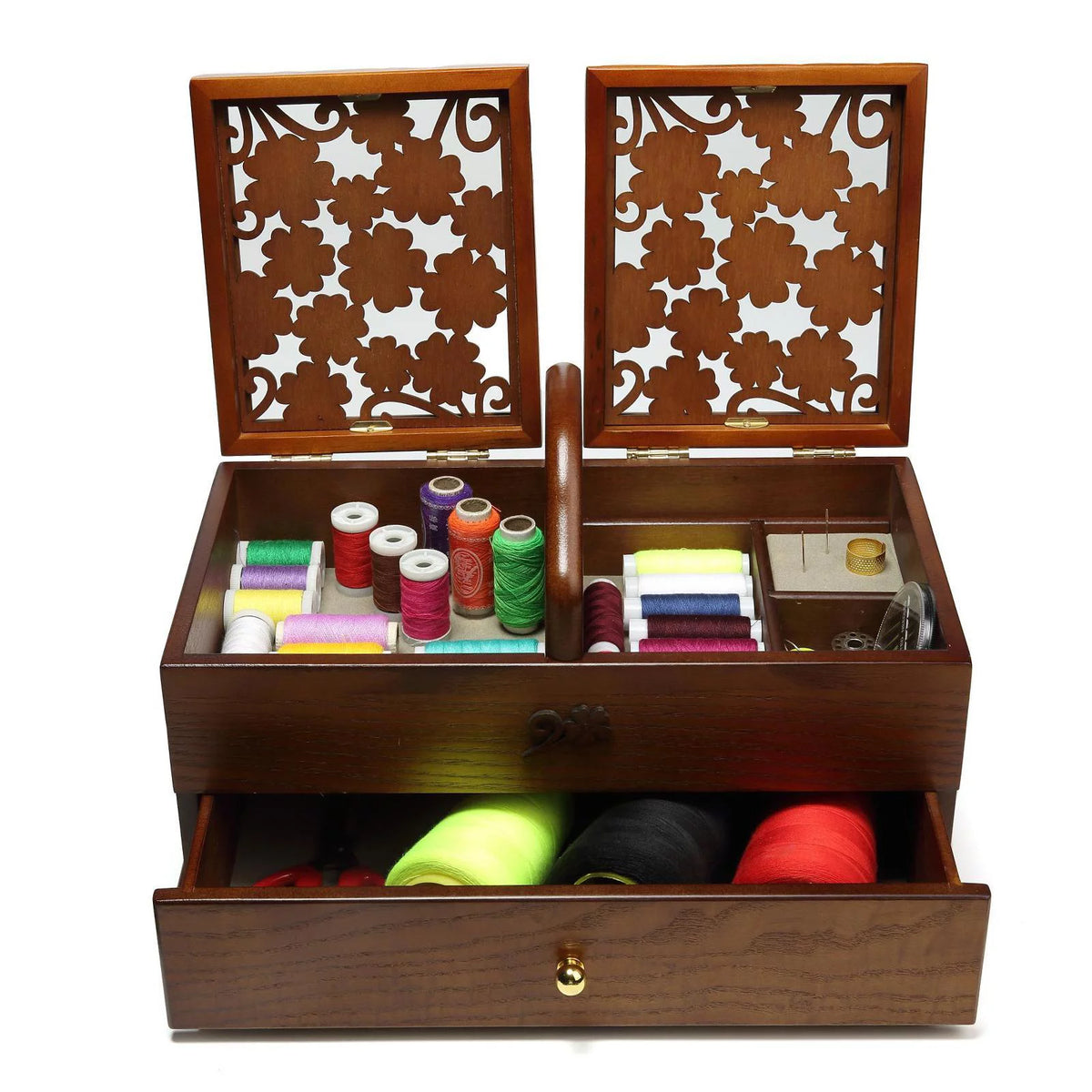 2 Tier Wooden Sewing Basket Jewelry Storage Box Organizer S72767