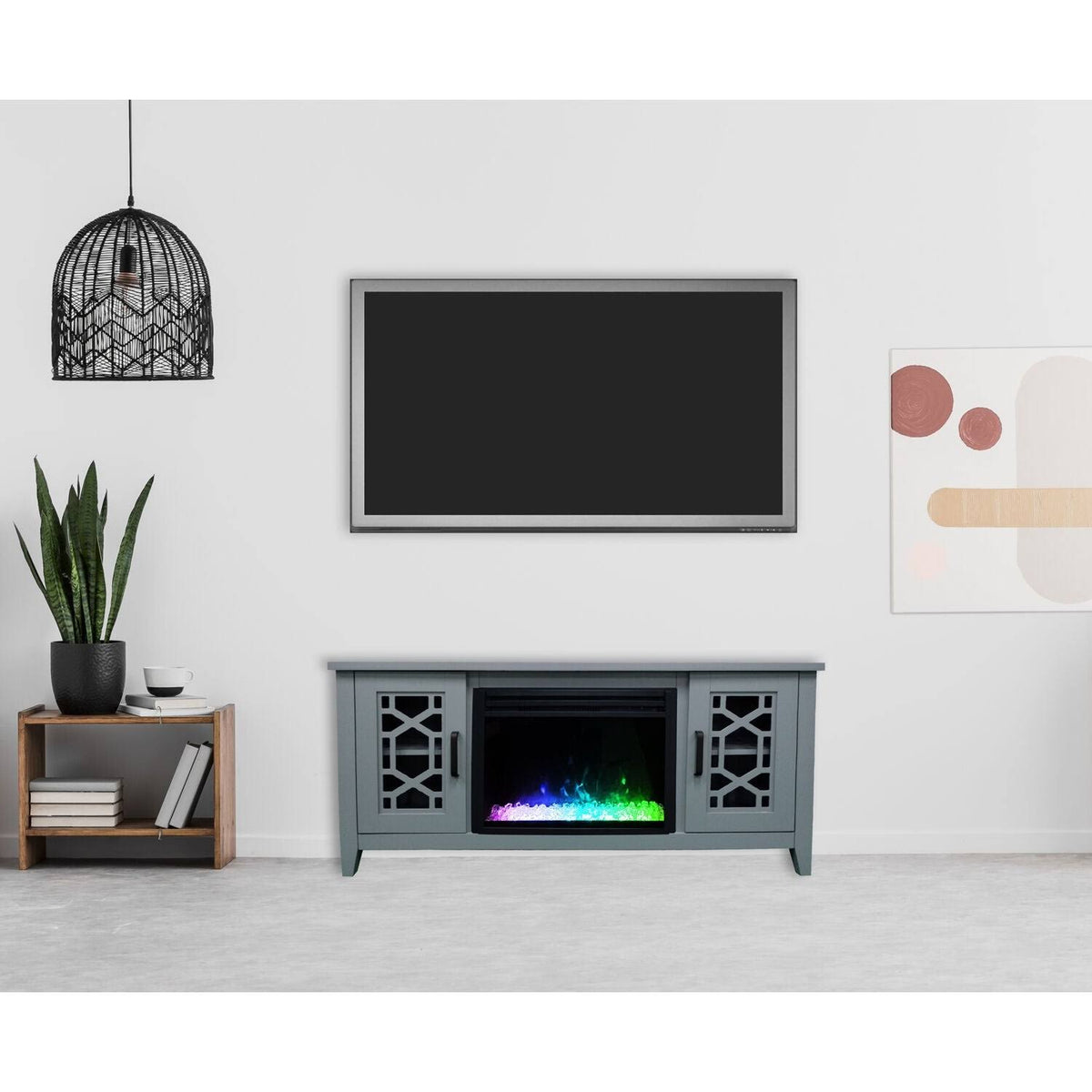 56-in. Slate Blue Electric Fireplace with Crystal Insert S3795