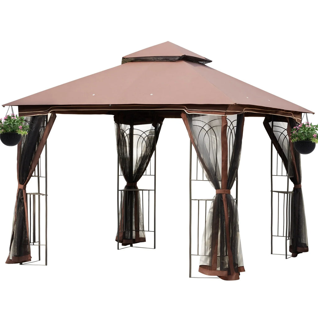 10x10 Outdoor Gazebo Double Soft-top Canopy Tent Q397