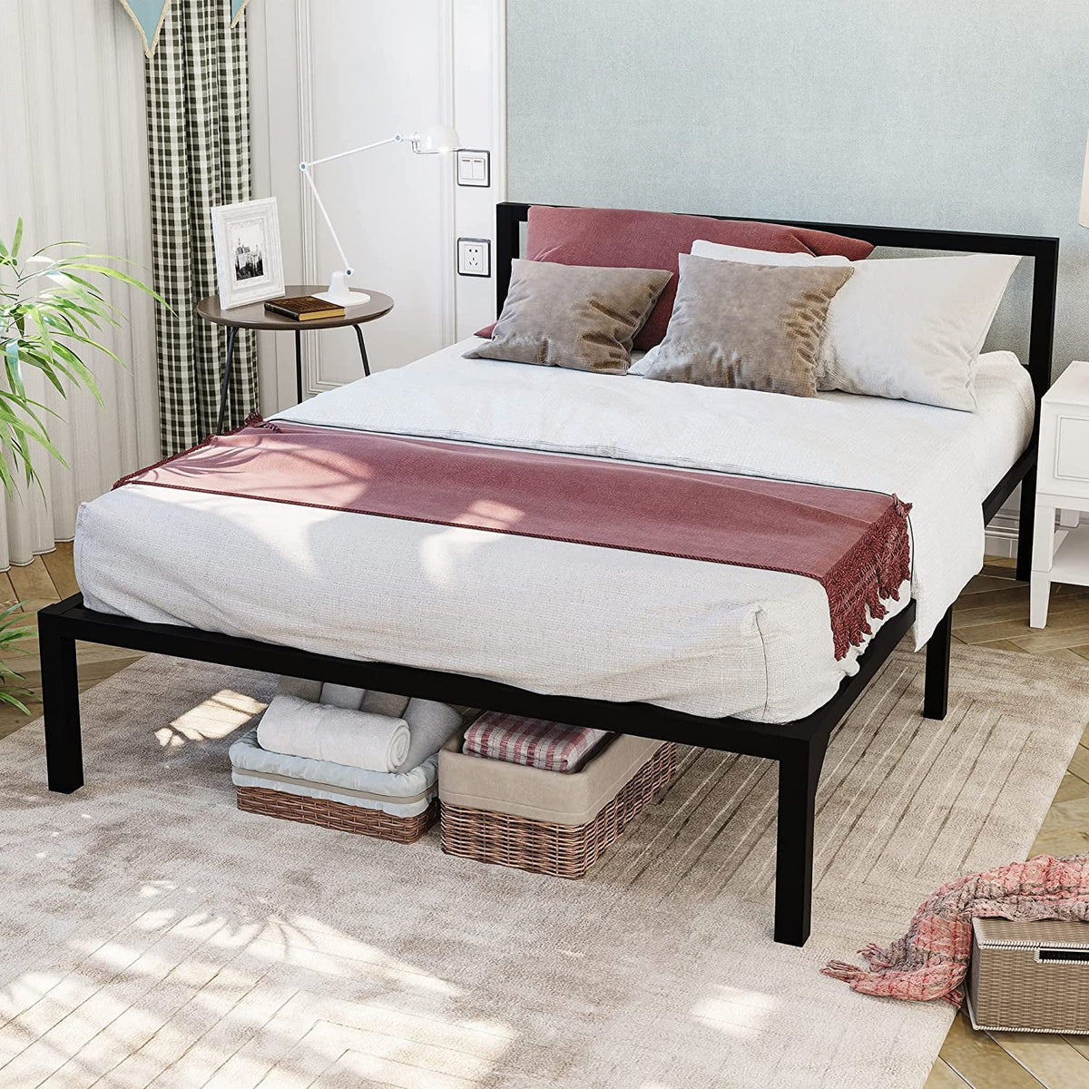 Twin Size Black Metal Bed Frame with Headboard J222