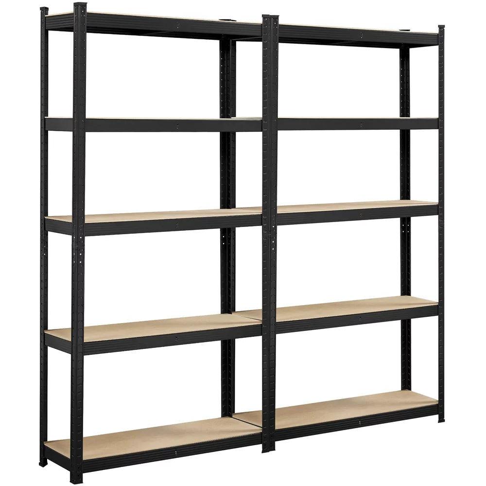 5-Shelf Adjustable Steel Storage Shelf Unit, Black, 2 Pack H41117