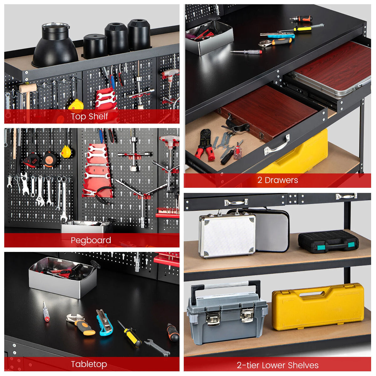 48'' Workbench with Peg Board Hook Kit & Drawers N86096