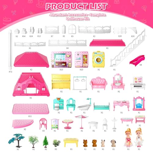 4-Level 10-Room Dolls House with 2 Dolls N63280