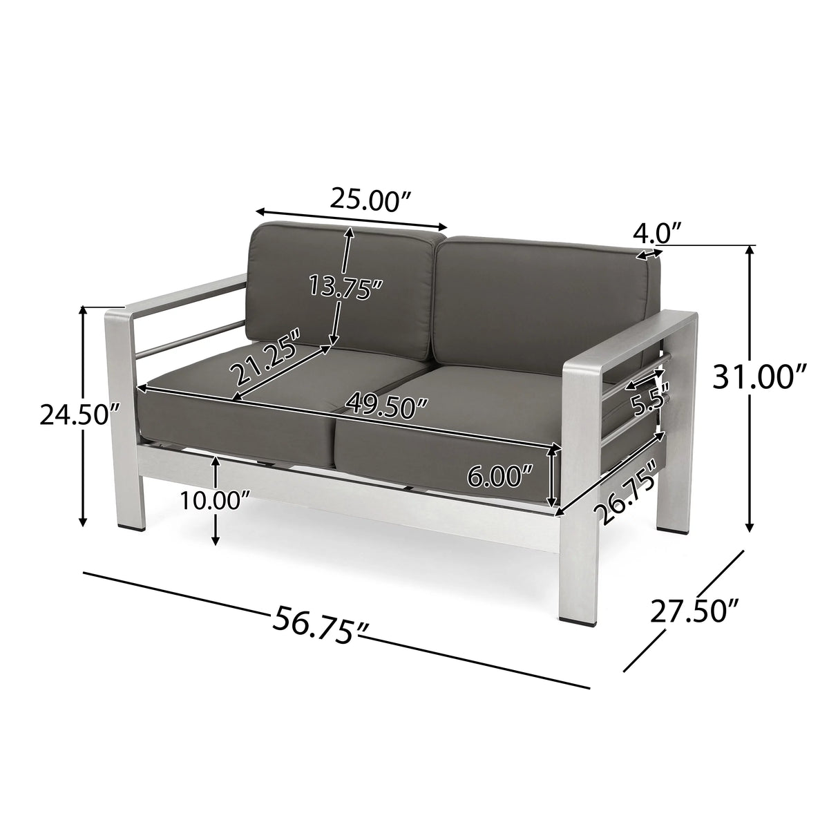 7-Seater Aluminum Patio Sofa Set with Coffee Table I85868