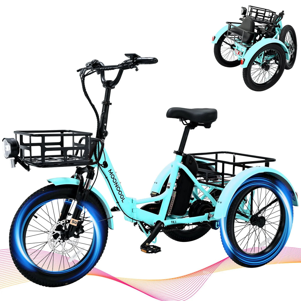 Folding Electric Tricycle 750W Motor 48V 20 Fat Tire 3 Wheel Electric Bicycle A600117